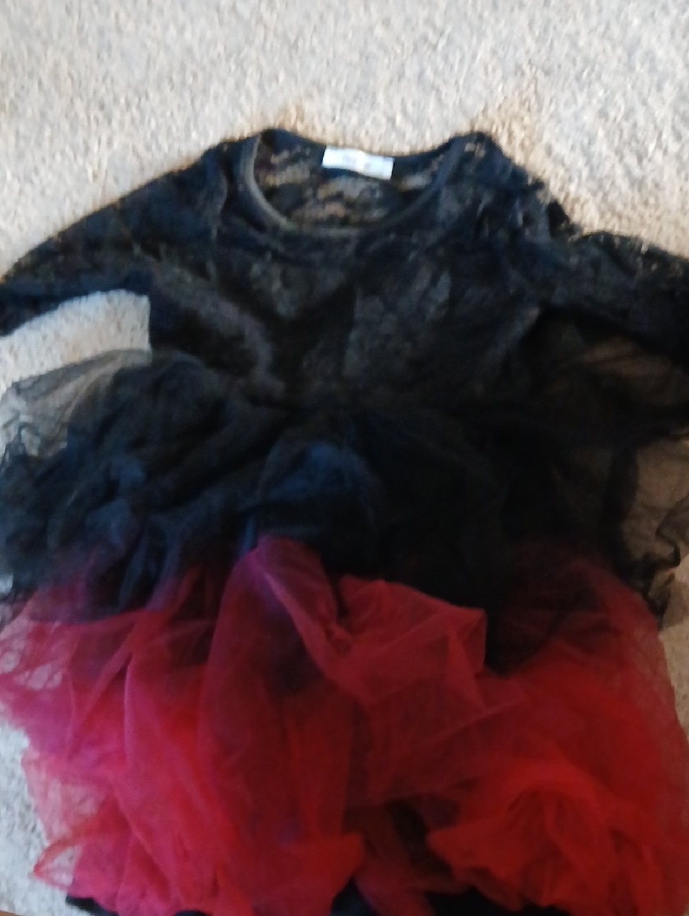 Black Lace Top with Red Tulle Skirt